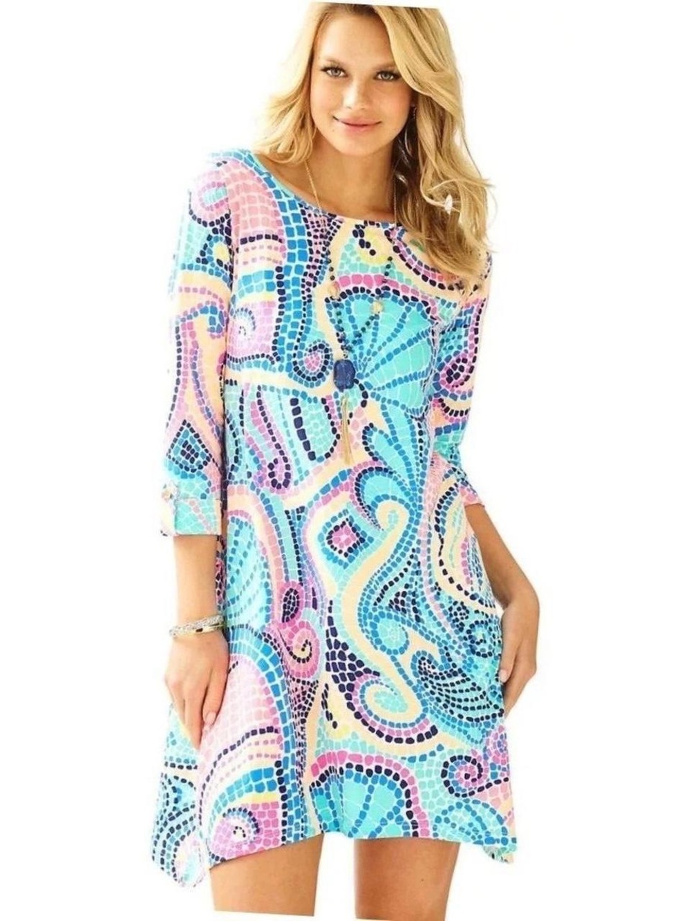 Lilly Pulitzer Pastel tile 100% cotton dress - Blue, Pink, Cream